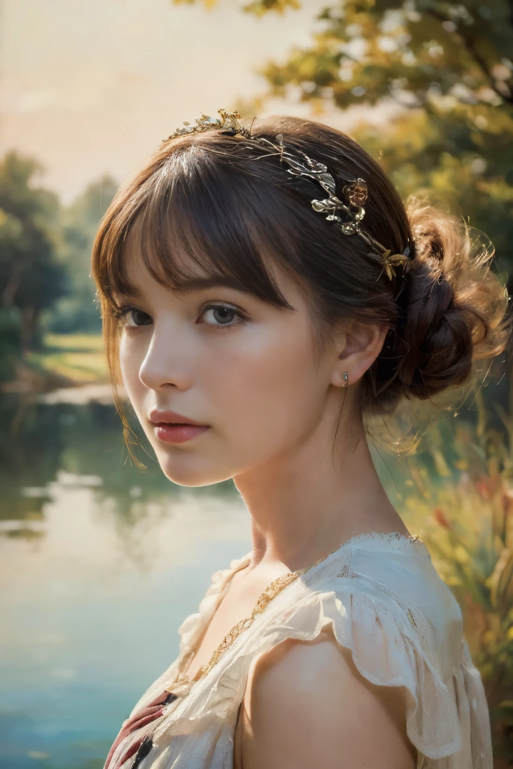 ((masterpiece:1.4, Highest quality)), (Realistic photos:1.4), (artwork),
((1 person)), (Otherworldly beauty), (dream-like), ((1 person, Realistic photos)),
(超High resolution:1.2), Very delicate and beautiful, wonderful, Very detailed CG Unity 8k wall paper, Very detailed, High resolution,
Soft Light, Beautiful details, Very detailed eyes and face, Beautiful and detailed nose, Beautiful and detailed,
(19Mid-century portrait of a French peasant girl:1.3),
Cinema Lighting, Perfect Anatomy, Slender body, (Parted bangs),
(The world of Barbizon painting:1.5), (「Ville=The pond of Davray」)