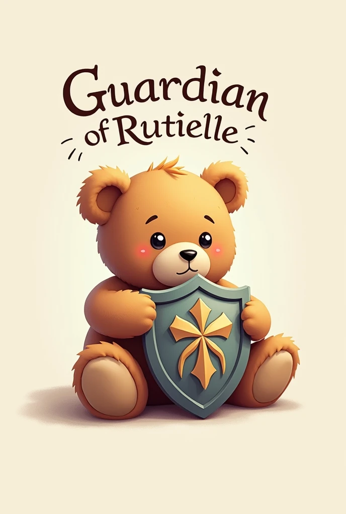 Logo with name: "guardian of Rutielle", with a teddy bear listening to a shield