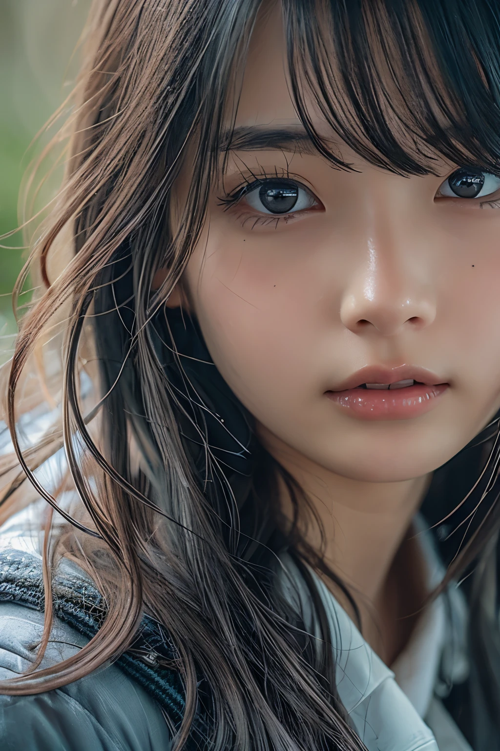 Cute girl, Gray Hair, Close-up of face naked