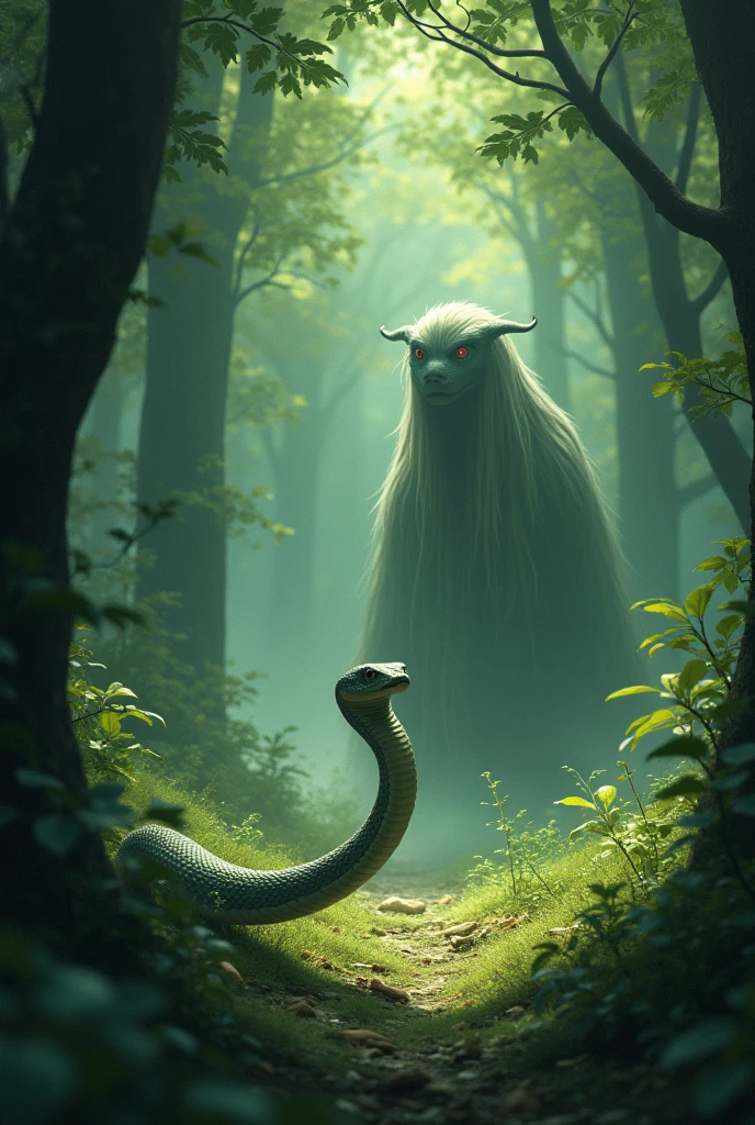 The small snake got scared after seeing Muja and quickly ran away towards the forest.