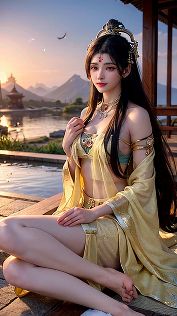 arafed woman sitting on a boat in a river with a flower in her hair, traditional beauty, beautiful oriental woman, vietnamese woman, gorgeous woman, beautiful asian woman, gorgeous lady, beautiful asian girl, sukhothai costume, south east asian with long, dramatic smile pose intricate, asian woman, traditional art, beautiful woman, traditional, an asian woman, traditional clothes, masterpiece, best quality:1.2),,(8k,highres,RAW photo,realistic,photo-realistic:1.3),(detailed skin texture,detailed cloth texture,beautiful detailed face:1.25),professional lighting,photon mapping,beautiful soft light,radiosity,physically-based rendering,raytracing, model shoot style, model shoot style, (extremely detailed CG unity 8k wallpaper), full shot body photo of the most beautiful artwork in the world,