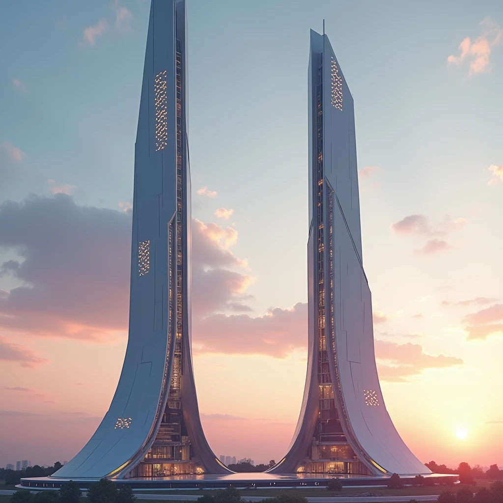 Deux tours futuristes différentes avec un horizon