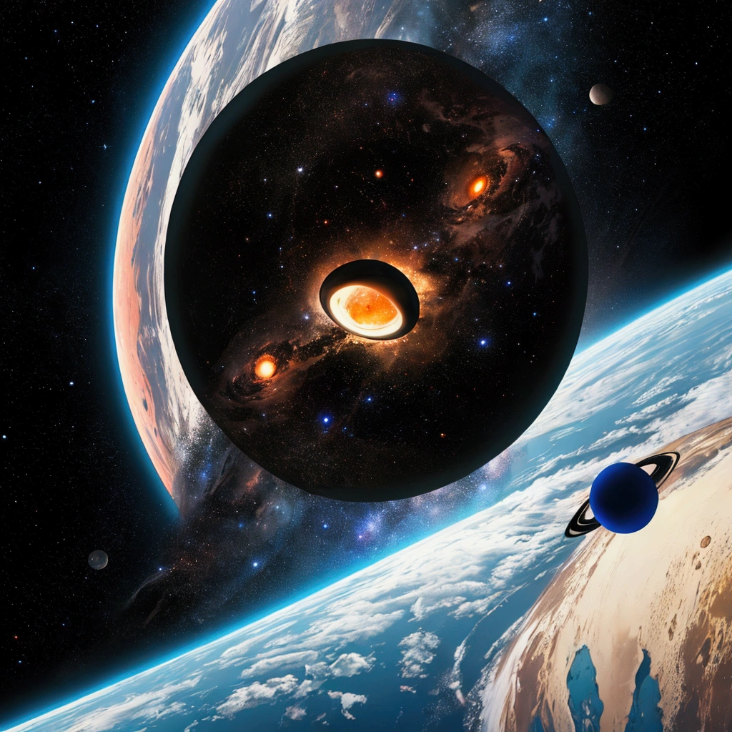 A universe with a black hole absorbing planets and stars