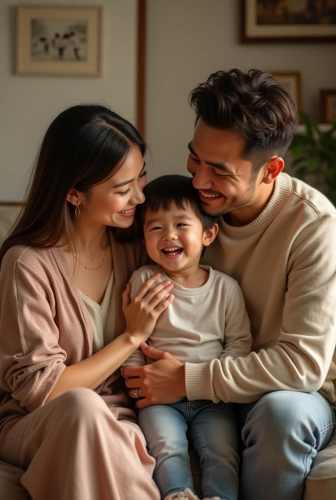 My son with photos of me and my girlfriend
