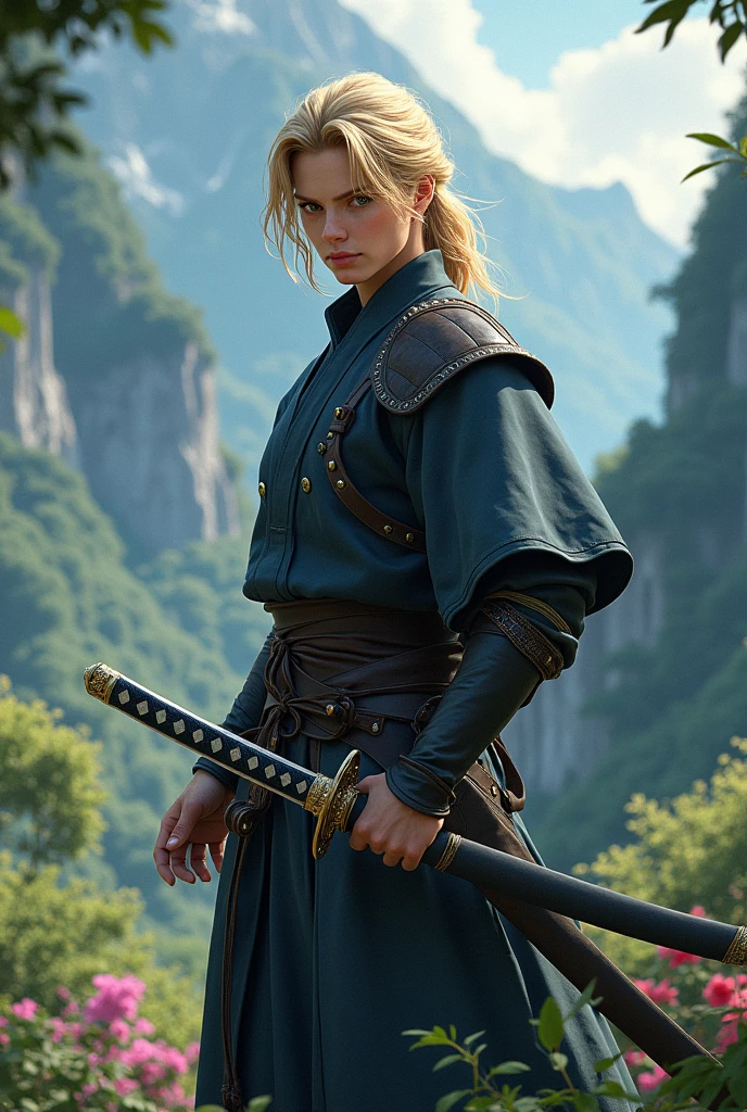 Peeta ark, being a Hashira in the world of Demon slayer, with a katana 