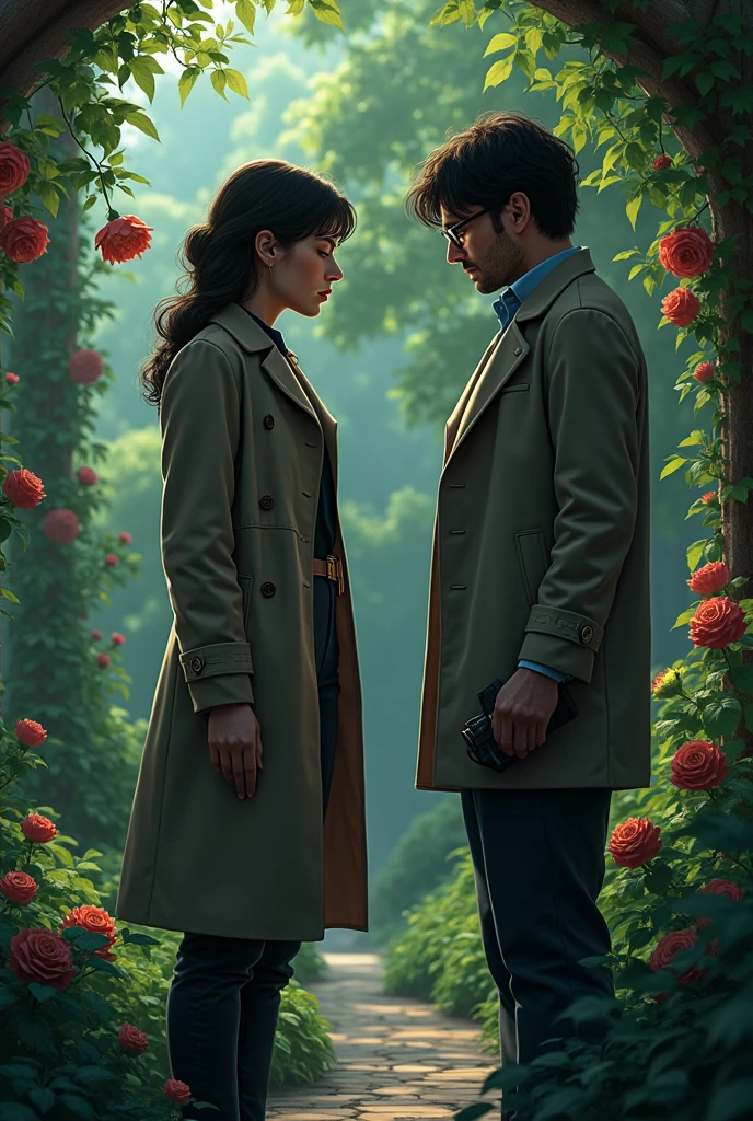 A female detective catching a gardener