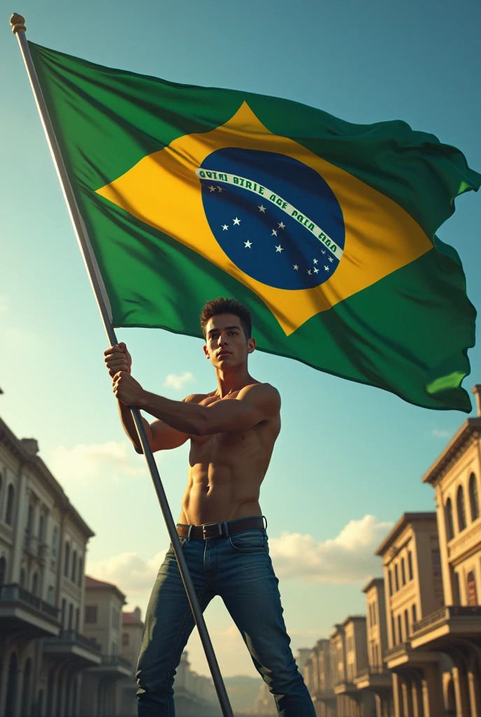 A young man defending the flag of the State of Pará, brazil.