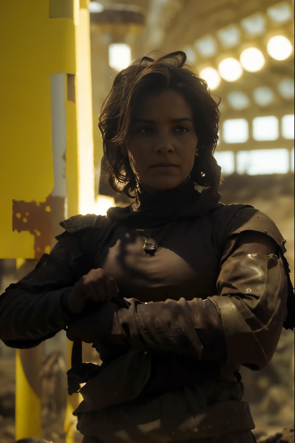 (Best quality, 8k, 32k, Masterpiece, UHD:1.2), "Transform the setting of the image into the desert planet Arrakis from Dune. The landscape should be dominated by vast, rolling dunes of golden sand, stretching endlessly beneath a scorching sun. The atmosphere is harsh and arid, with the sky a pale, cloudless blue. In the distance, massive sandstorms can be seen swirling ominously, their winds capable of stripping flesh from bone. The environment feels hostile and unforgiving, with the occasional rocky outcrop or ancient, crumbling ruins partially buried in the sands. Sparse vegetation clings to life in this barren world, and the shadows of enormous sandworms are hinted at beneath the surface, creating a sense of imminent danger. The color palette should consist of warm, sandy tones with deep shadows that evoke the oppressive heat and desolation of Arrakis."