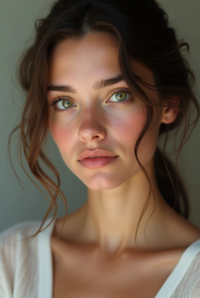 beautiful italian brunette with green eyes no make up