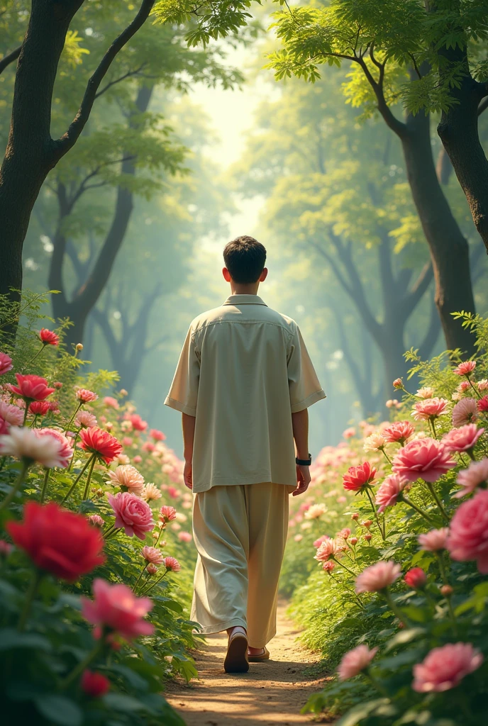 The man, understanding Buddha’s instruction, entered the garden. As he walked through the garden, he saw many beautiful flowers. However, he did not pick any flower, thinking that there might be even more beautiful flowers ahead. In hopes of finding a more beautiful flower, he walked to the end of the garden.