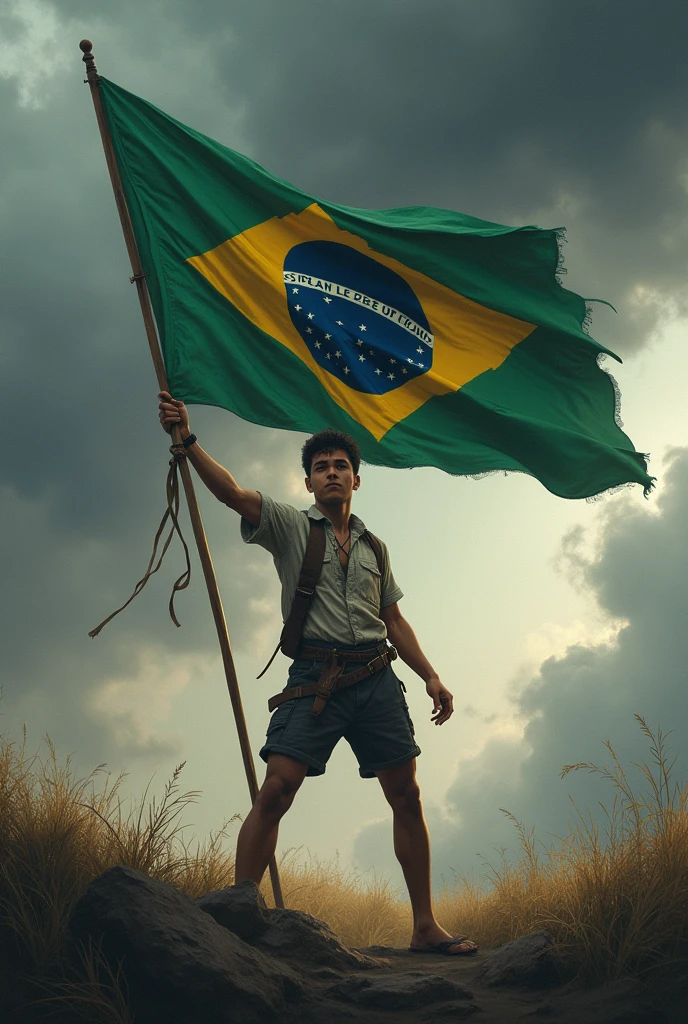 A young man defending the flag of the State of Pará.