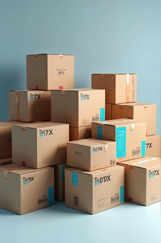 Cardboard boxes with electric blue details that say “The Store M7X” (The idea is to represent that there are products inside)