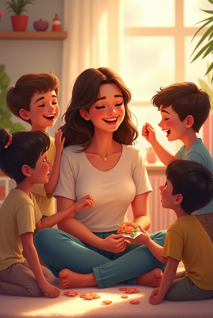 A mother celebrating Mother's Day with her children