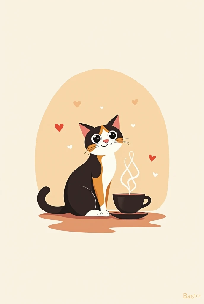 I want an image for a company logo that is friendly and simple, it should contain the following elements: coffee, cats, psychological therapy... The name of the company is "Bastet".