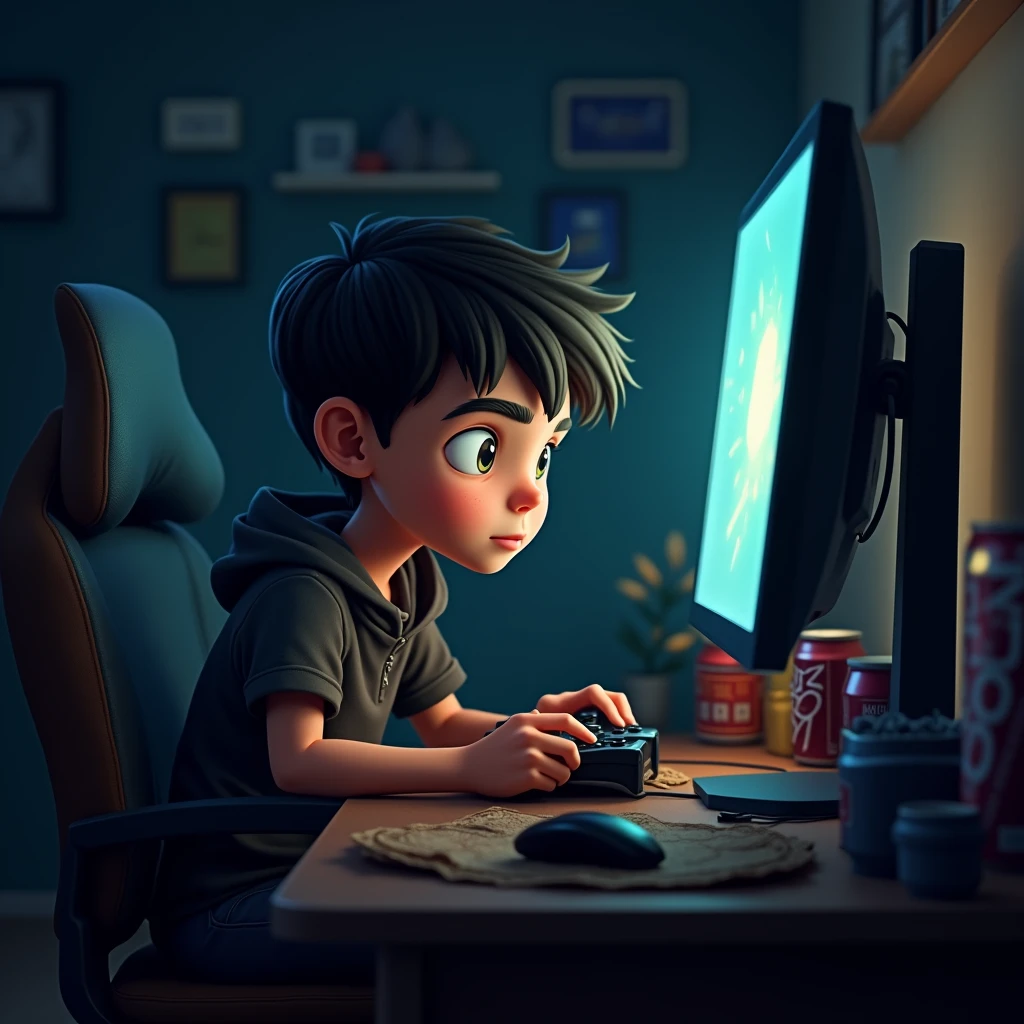 A lil boy who gaming on his pc
Like a men