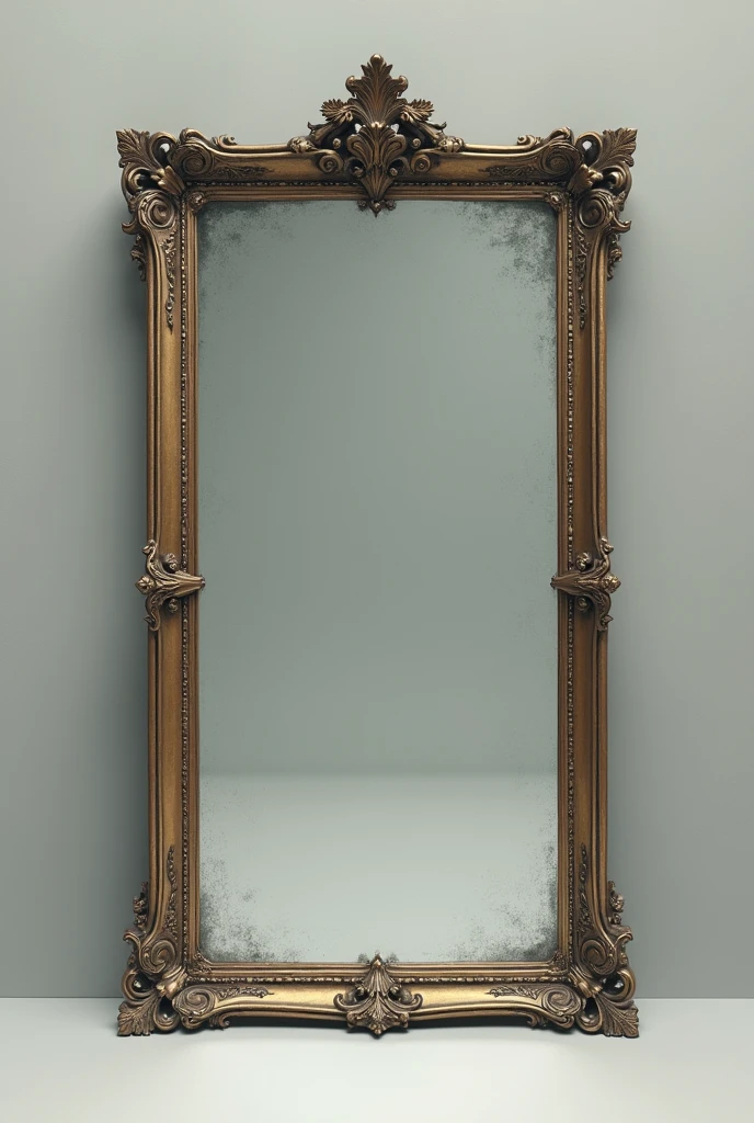Create an image of a beautiful rectangular mirror that is facing, that is slightly fogged and with the edge of the mirror a little thick and is facing forward