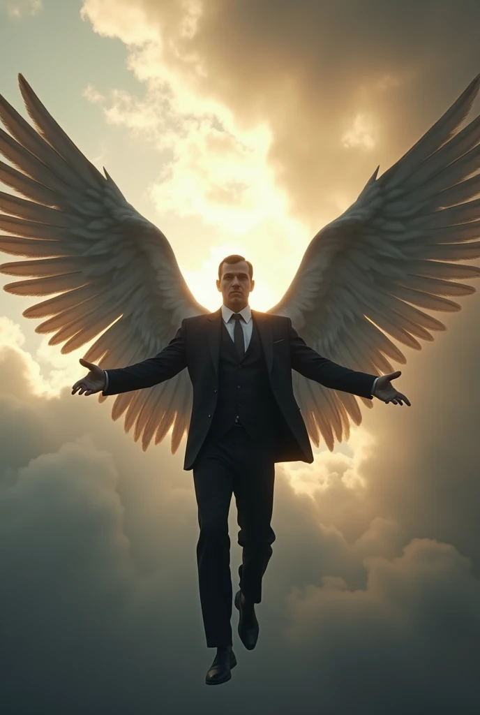 White lawyer hero with wings on his back