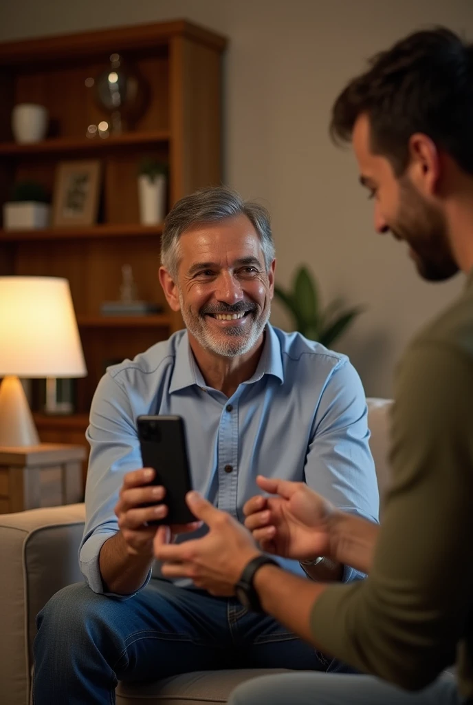 Real image of José Arnaldo being given a high-end mobile phone for his birthday
