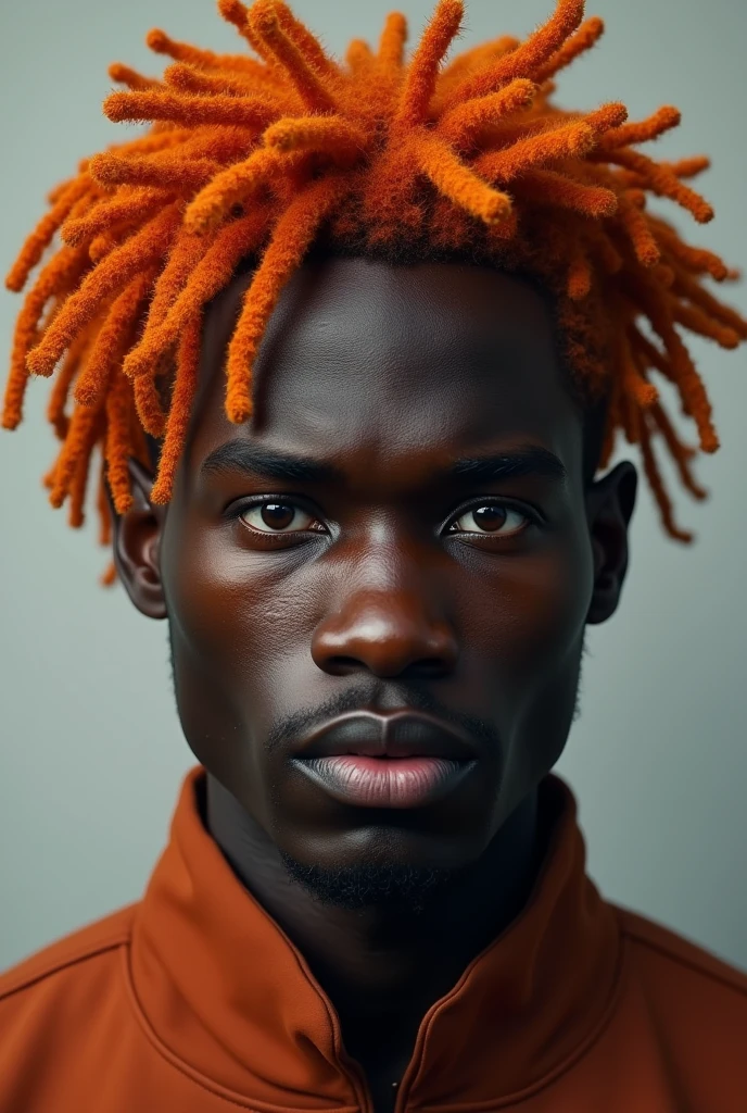 a man with black skin and orange hair