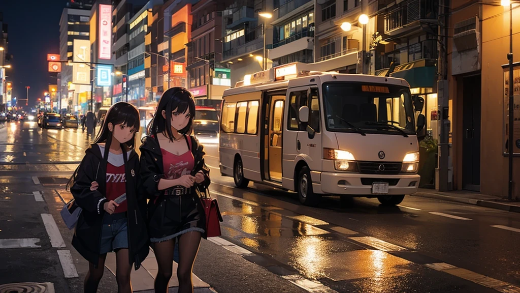 Two girls drifting on the streets of São Paulo at night