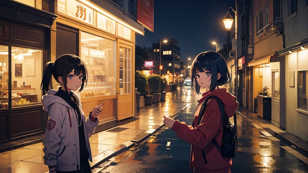 Two girls drifting on the street at night 