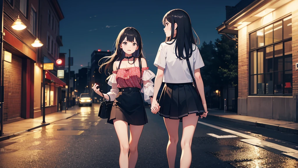 Two girls drifting on the street at night