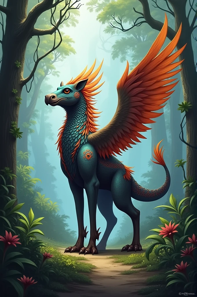 Create an art inspired by a griffin that is half Inhauma and half tapir.