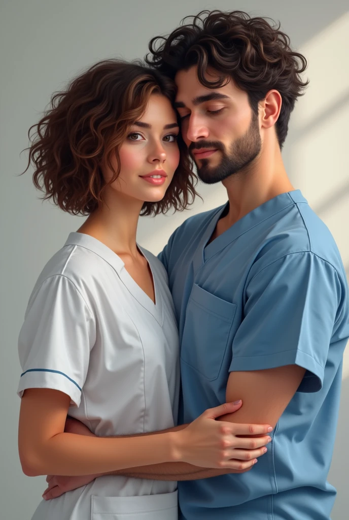 A couple, a brunette nurse with short curly hair and a black man with curly hair who works in IT programming.