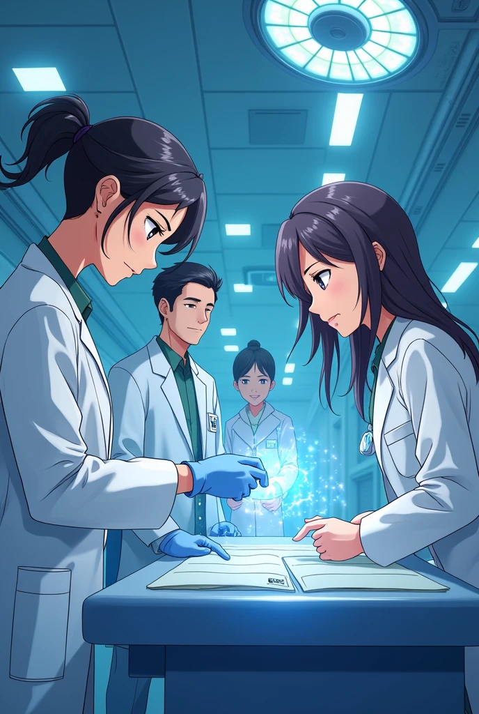 Eye-catching and beautiful images in an Occupational Medicine anime,Medical professionals attending to male and female workers