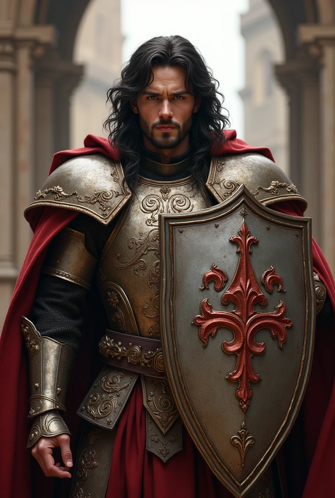 A prince holding a shield with the protective name of Rutielle