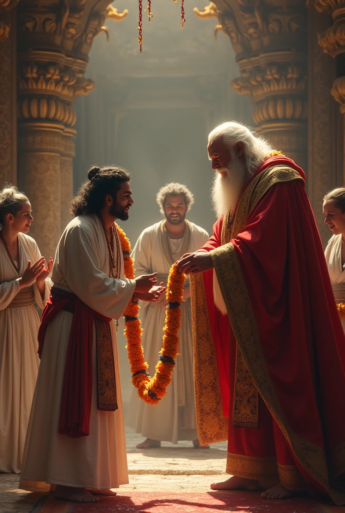 When the soldiers returned with the news that the king was coming to the temple despite his illness, the priest hurriedly removed the garland from himself and placed it back on the deity. However, the king noticed white hairs on the garland and suspected the priest of deceit. The king, enraged, threatened the priest with execution if the deity's hair was not found to be white.