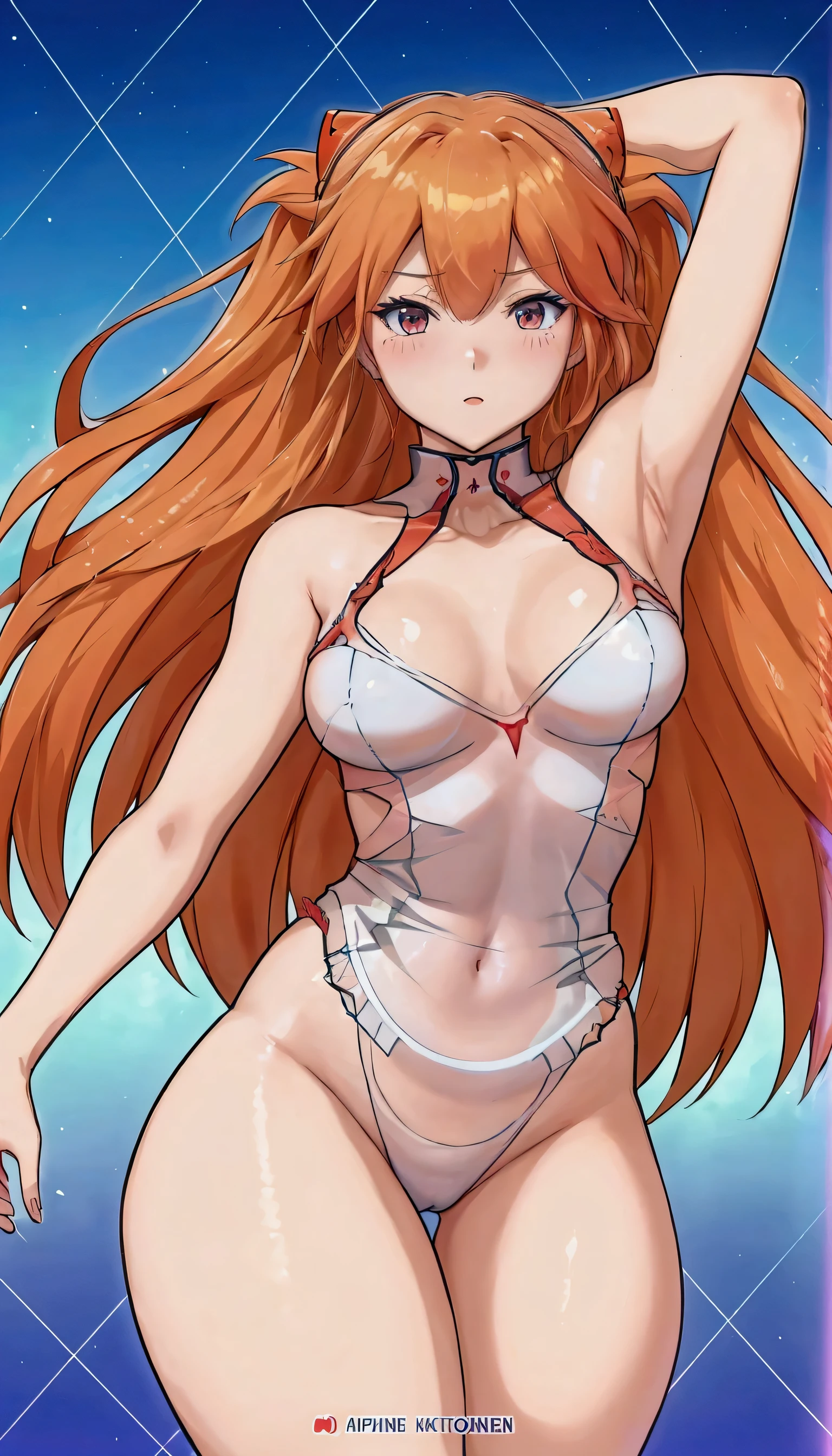 a cartoon image of a woman in a white dress with long hair, asuka suit under clothes!, marin kitagawa fanart, seductive anime girl, , asuka langley souryuu, asuka langley sohryu, asuka langley soryu, asuka langley, anime goddess, oppai, asuna yuuki, sakura kinomoto,((same proportions))