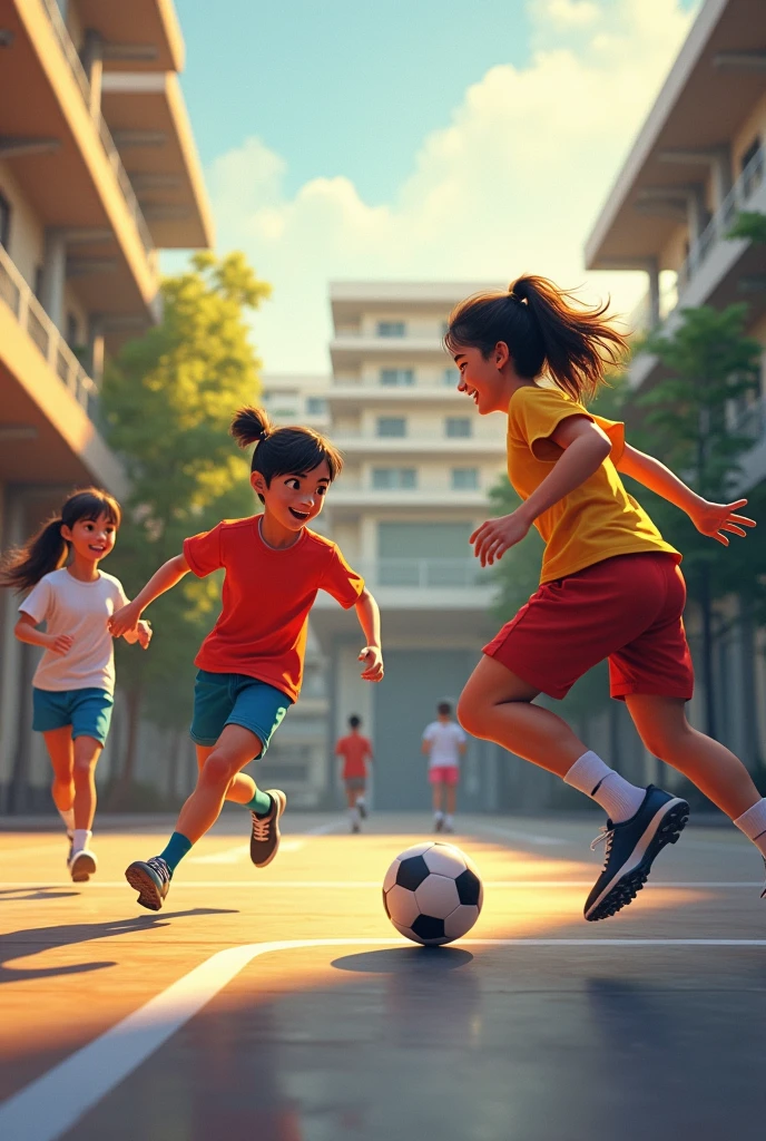 Soccer game between friends on a futsal court