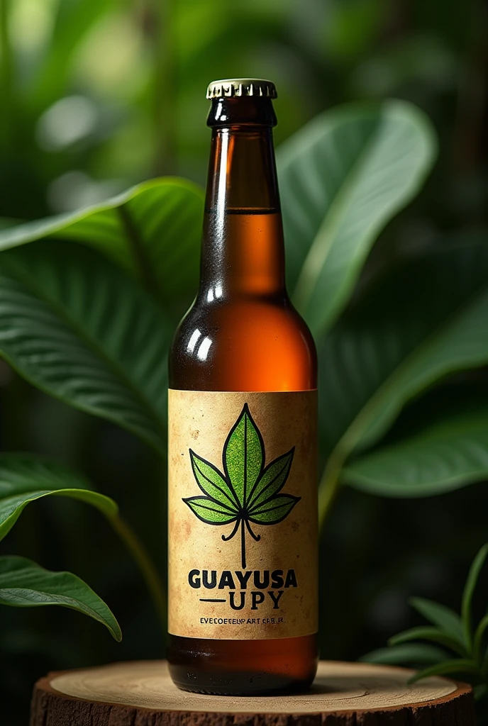 a bottle of beer with the Guayusa Upy logo
