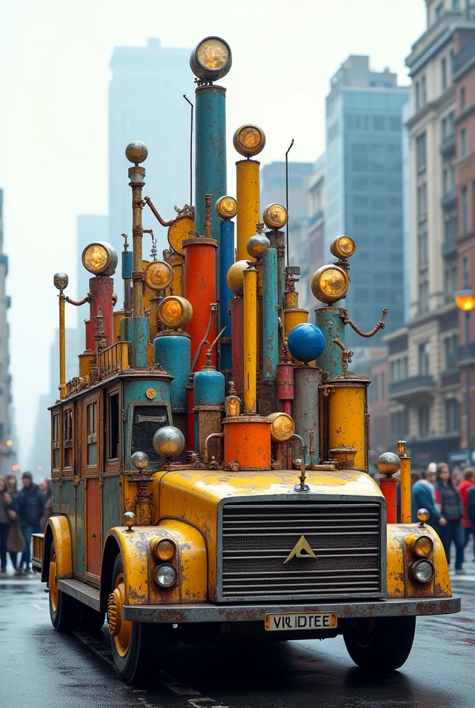 Image of a float related to statistical graphs in terms of administration, realistic with recycled materials