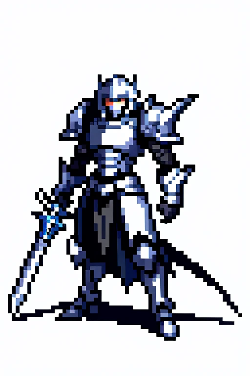 draconian, with white scales, paladin, without helmet, facing the front, looking straight ahead, with a sword in the back, wearing black armor