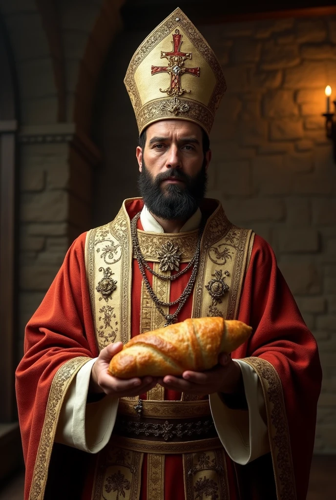 Bishop with a tamal in a roll