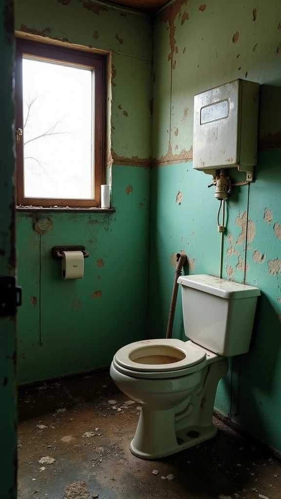 dirty bathroom, dirty walls, abandoned toilet

