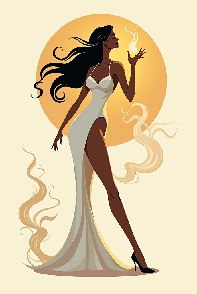 I want an image of ginny lamp and i want a female character instead of smoke in bikini make it a logo and graphic design not a picture