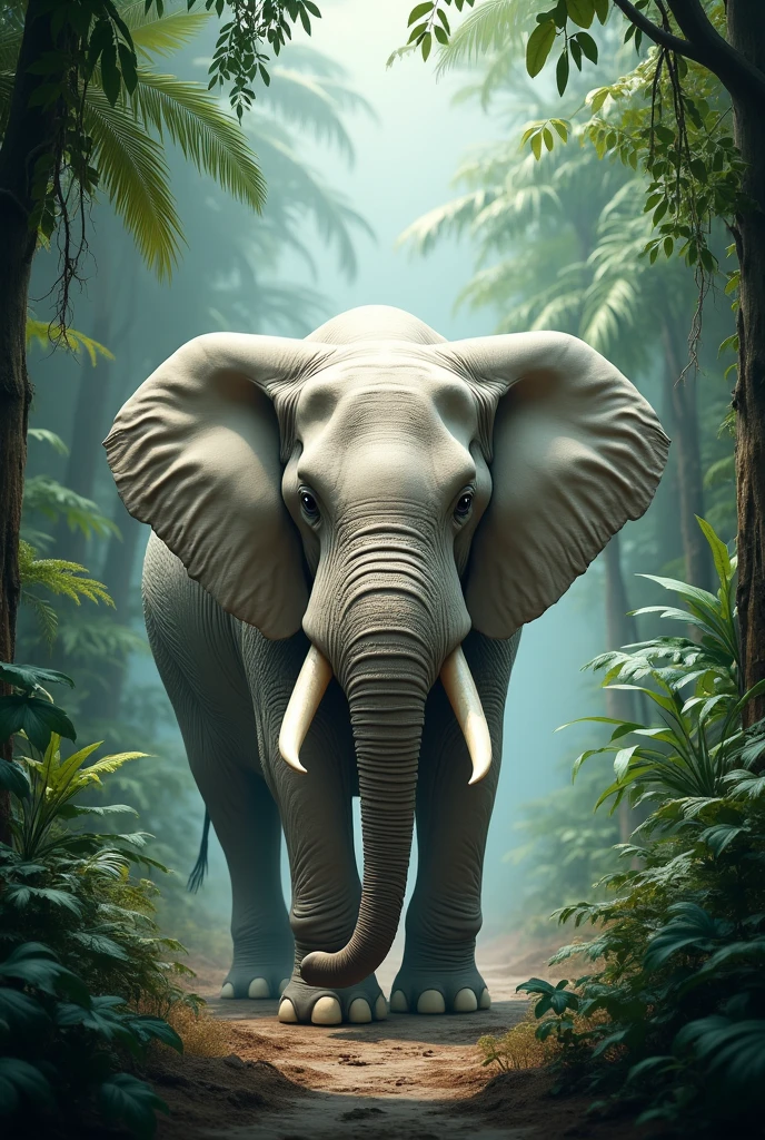 Danger cute white elephant in jungle