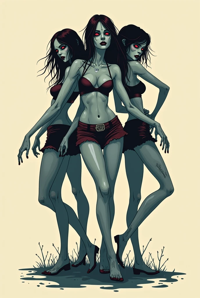 flat vector logo of a group of sexy sweet zombie girls