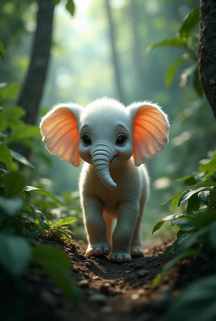 Danger cute white baby elephant in jungle