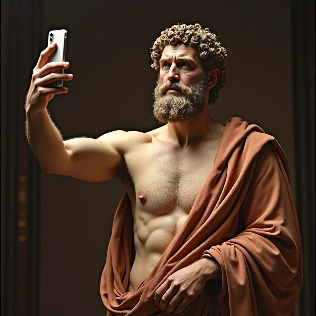 Aristotle, Taking a selfie of himself watching the current play