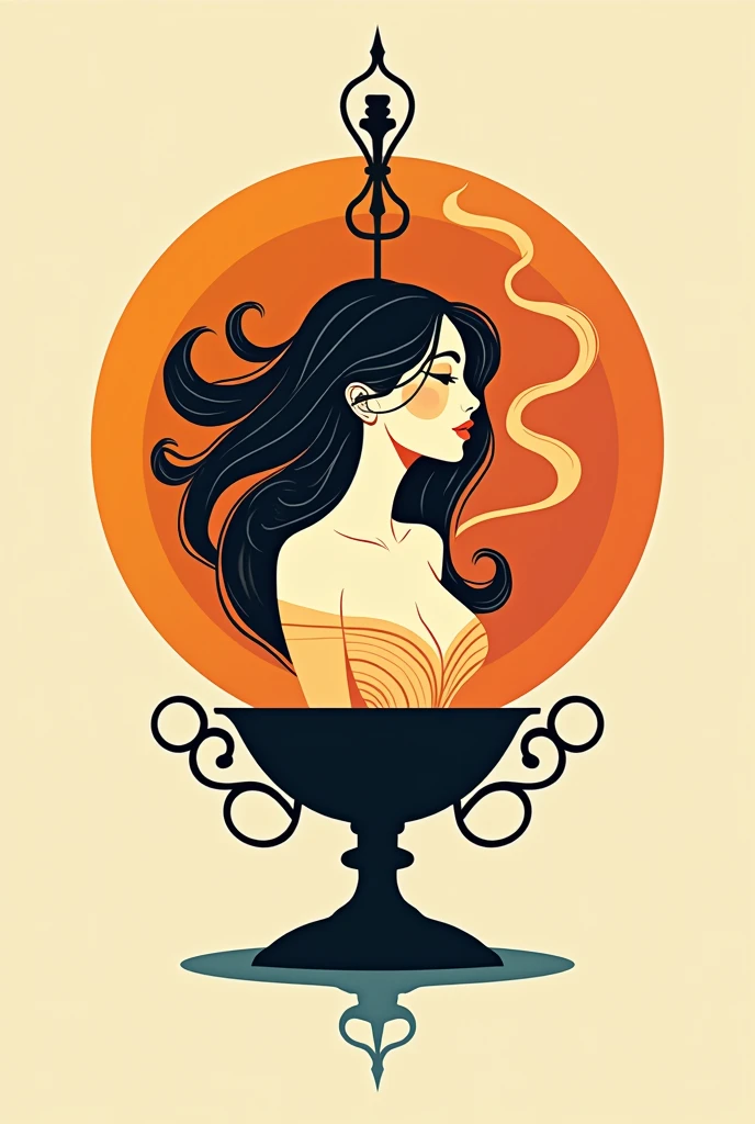 I want an image of ginny lamp and i want a female character instead of smoke in bikini make it a logo and graphic design not a picture add a lam