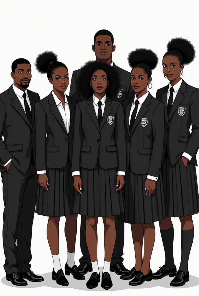 5 black men and 5 black women wearing school uniform written bss2018 M-KOBA