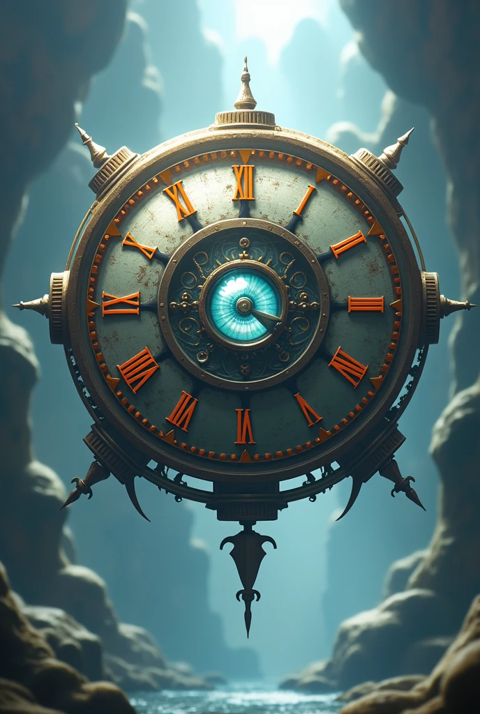 Generate a Pokemon that looks like a clock, has powers, no legs, and has floating anime-style eyes. Legendary and NO LEGS.!