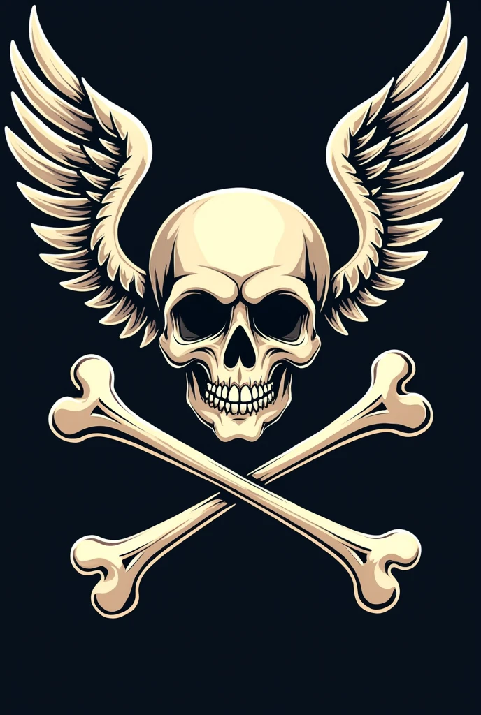 Pirate flag with two bones and a skull with wings like an angel in cartoon drawing