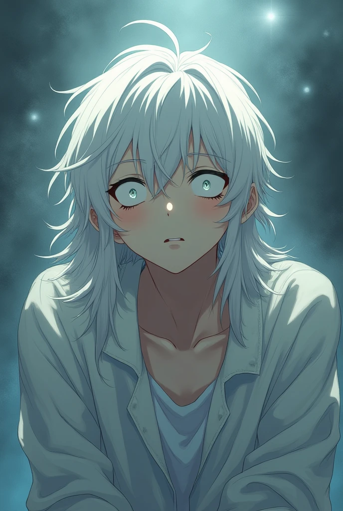 Anime boy dying with white hair