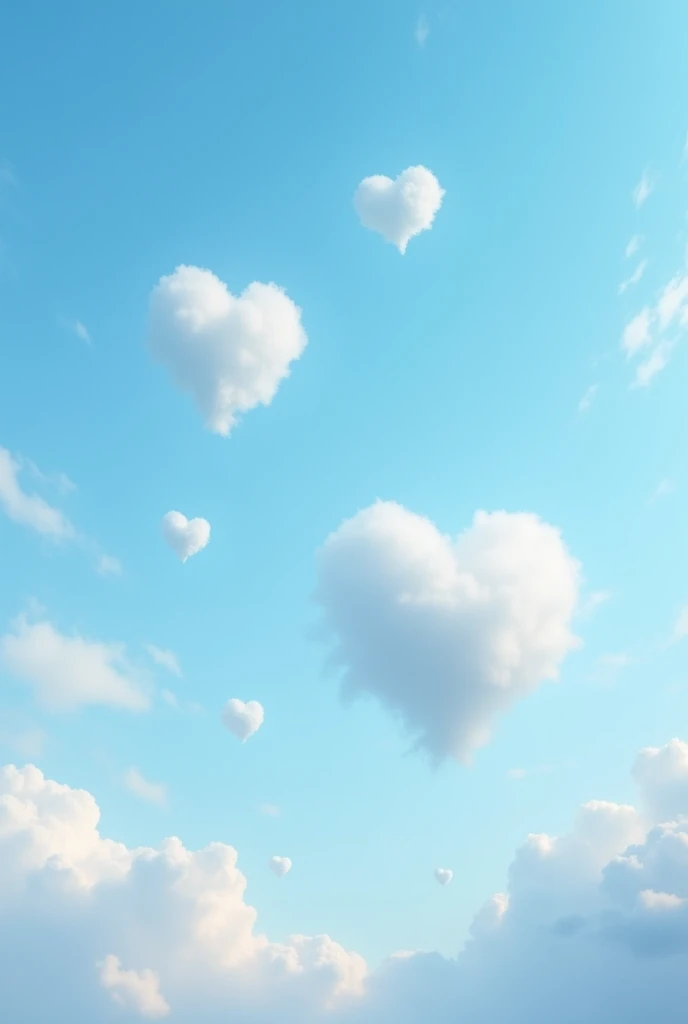 Heart-shaped clouds in a blue sky