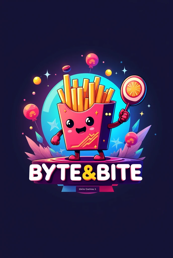create a logo with the name Byte&Bite With vibrant colors, that represents food and games
